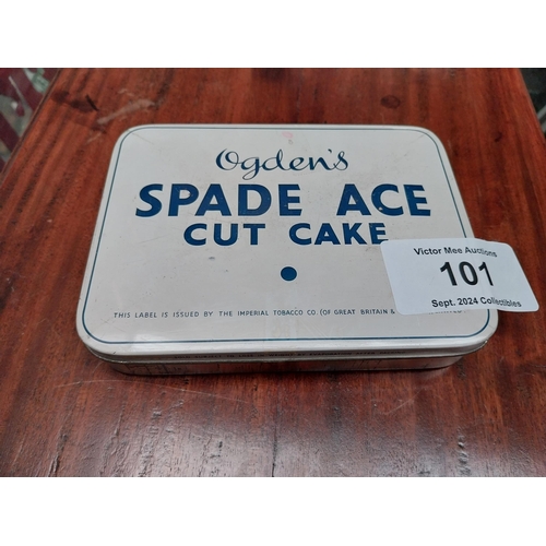 101 - Ogden's Spade Ace Cut Cake Tobacco advertising tin. {3 cm H x 27 cm W x 12 cm D}