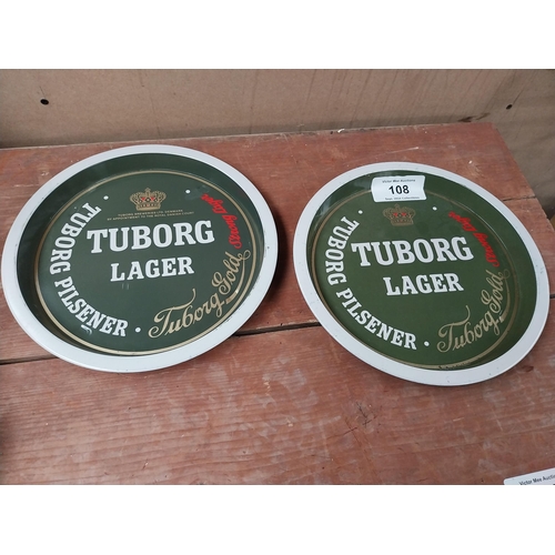 108 - Tuborg Lager tin  plate drinks tray. {27 cm Dia}.