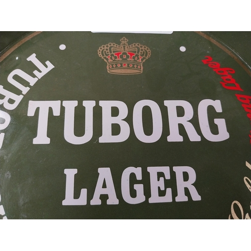 108 - Tuborg Lager tin  plate drinks tray. {27 cm Dia}.