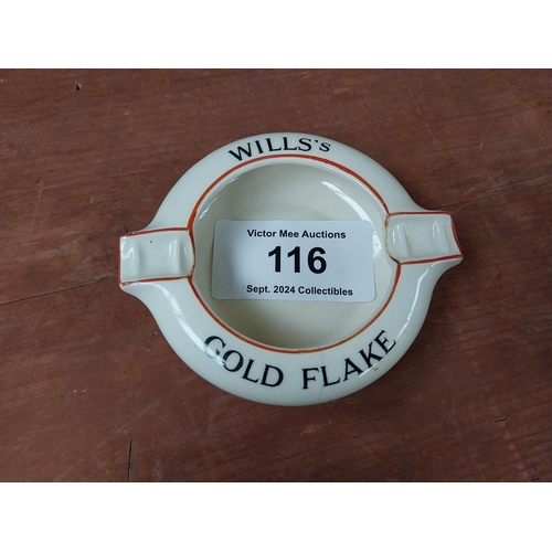 116 - Wills's Gold Flake ceramic ashtray. {2 cm H x 12 cm W  x 10 cm D}.