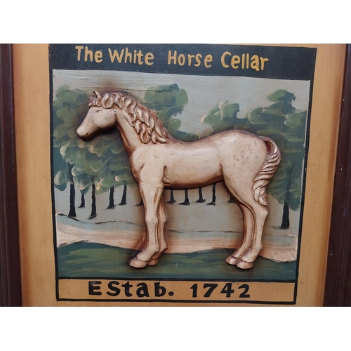 118 - White Horse Scotch Whiskey wooden advertising sign. {90 cm H x 55 cm W}.