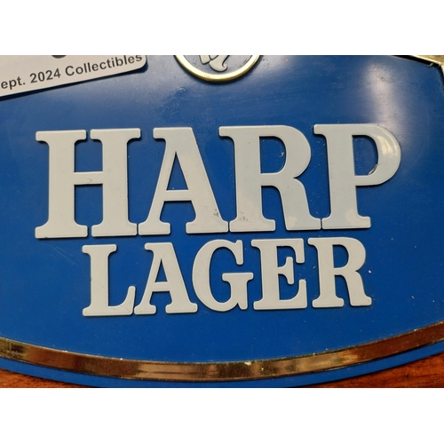 3 - Harp Lager Perspex counter display sign {16cm H X 20cm W} and Have A Harp advertising strip.