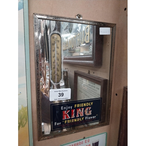 39 - Enjoy Friendly King for friendly flavor advertising mirror and barometer. {36 cm H x 26 cm W}.