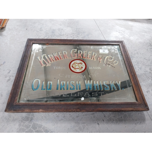 42 - Kirker Greer & Co. Cream of old Irish Whisky, Belfast framed advertising mirror {60cm H x 82cm W}