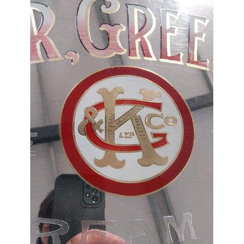 42 - Kirker Greer & Co. Cream of old Irish Whisky, Belfast framed advertising mirror {60cm H x 82cm W}