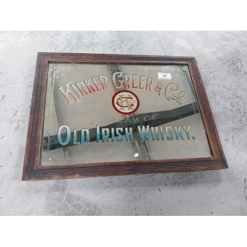 42 - Kirker Greer & Co. Cream of old Irish Whisky, Belfast framed advertising mirror {60cm H x 82cm W}