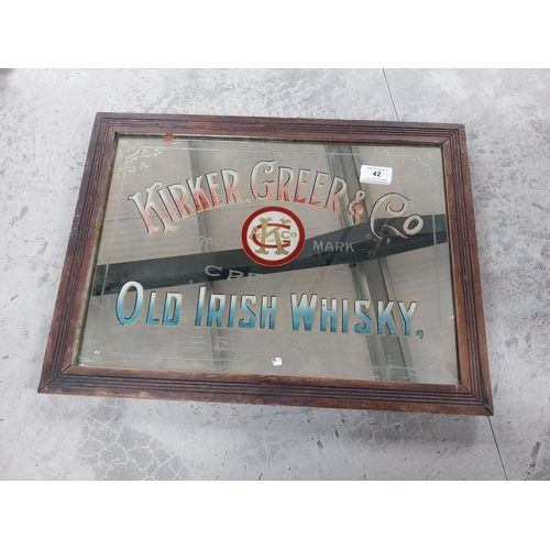 42 - Kirker Greer & Co. Cream of old Irish Whisky, Belfast framed advertising mirror {60cm H x 82cm W}