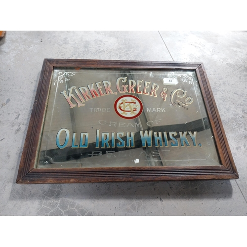 42 - Kirker Greer & Co. Cream of old Irish Whisky, Belfast framed advertising mirror {60cm H x 82cm W}