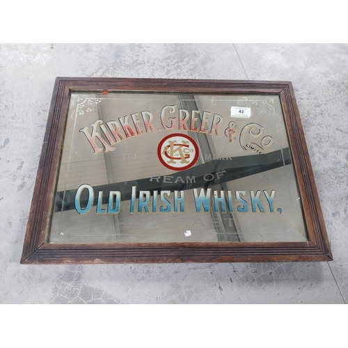 42 - Kirker Greer & Co. Cream of old Irish Whisky, Belfast framed advertising mirror {60cm H x 82cm W}