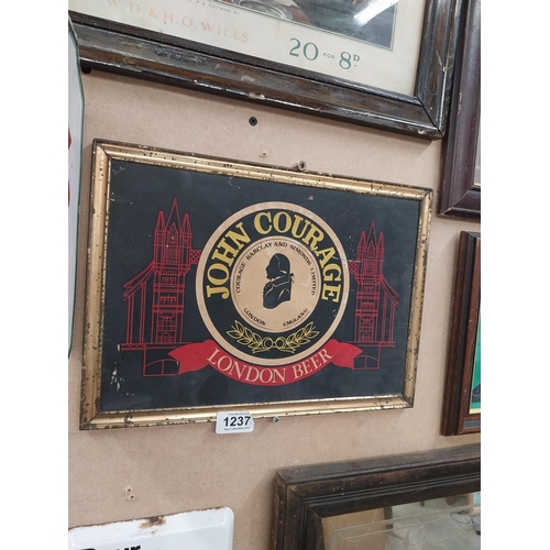 1237 - John Courage London Beer framed showcard. {25 cm H x 35 cm W}.