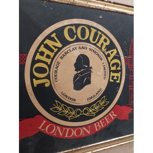 1237 - John Courage London Beer framed showcard. {25 cm H x 35 cm W}.