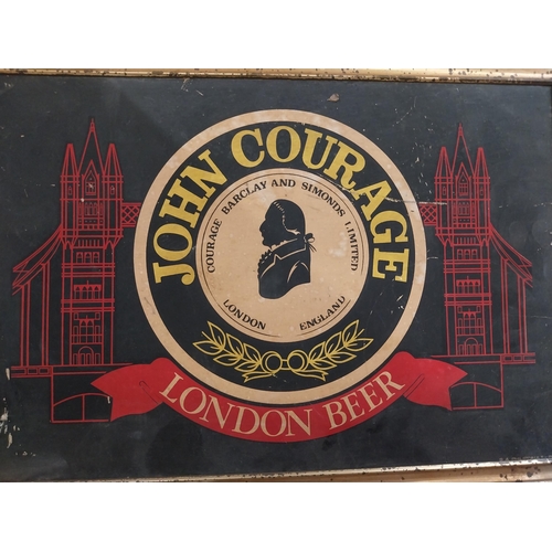 1237 - John Courage London Beer framed showcard. {25 cm H x 35 cm W}.