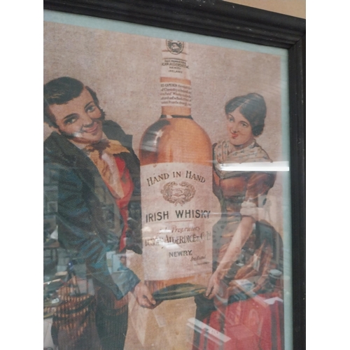 1239 - Hand In Hand Irish Whiskey Newry framed advertising print. {68 cm H x 50 cm W}.