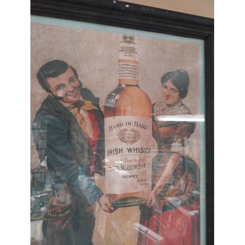 1239 - Hand In Hand Irish Whiskey Newry framed advertising print. {68 cm H x 50 cm W}.