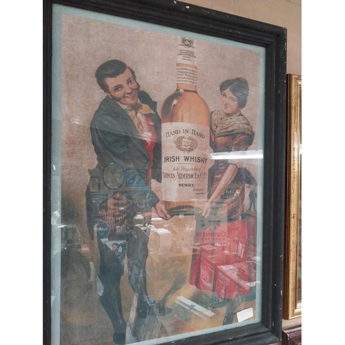 1239 - Hand In Hand Irish Whiskey Newry framed advertising print. {68 cm H x 50 cm W}.