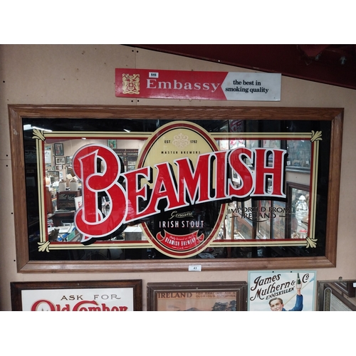 43 - 20th C. Beamish Irish Stout framed advertising mirror {84 cm H x 162 cm W}.