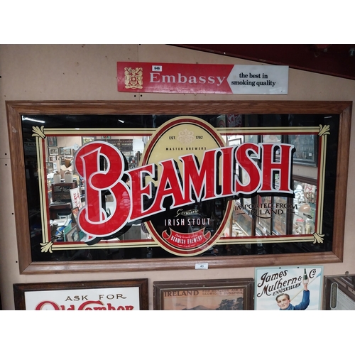 43 - 20th C. Beamish Irish Stout framed advertising mirror {84 cm H x 162 cm W}.