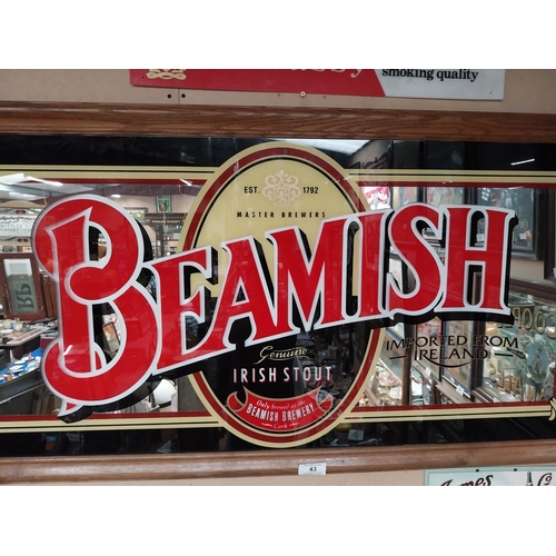 43 - 20th C. Beamish Irish Stout framed advertising mirror {84 cm H x 162 cm W}.