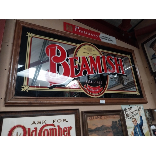 43 - 20th C. Beamish Irish Stout framed advertising mirror {84 cm H x 162 cm W}.