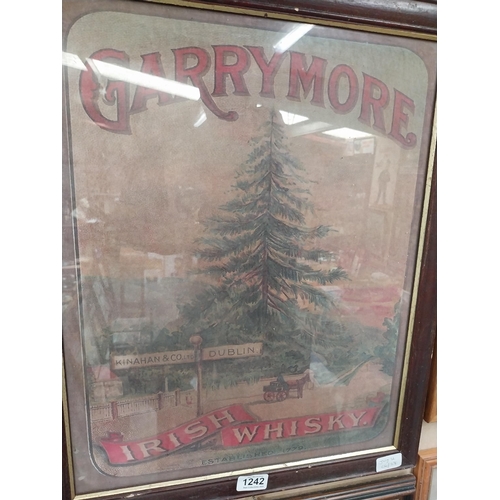 1242 - Garrymore Irish Whiskey framed advertising print {58 cm H x 48 cm W}.