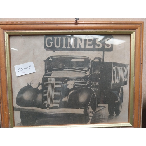 1246 - Framed black and white print of 1930's Guinness Truck. {23 cm H x 39 cm W].