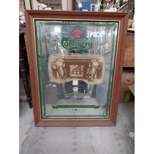 44 - Framed Carlsberg advertising mirror.{91 cm H x 71 cm W}.