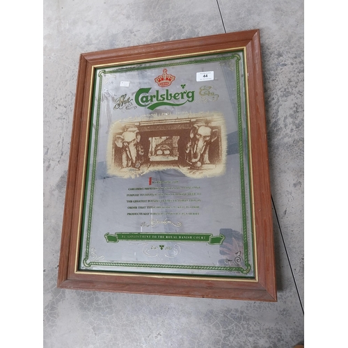 44 - Framed Carlsberg advertising mirror.{91 cm H x 71 cm W}.