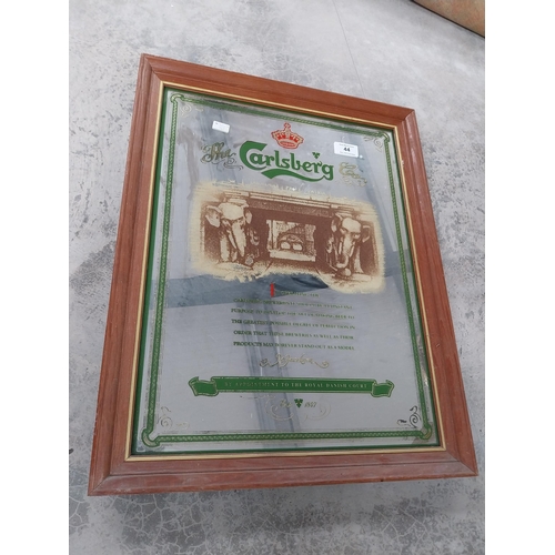 44 - Framed Carlsberg advertising mirror.{91 cm H x 71 cm W}.