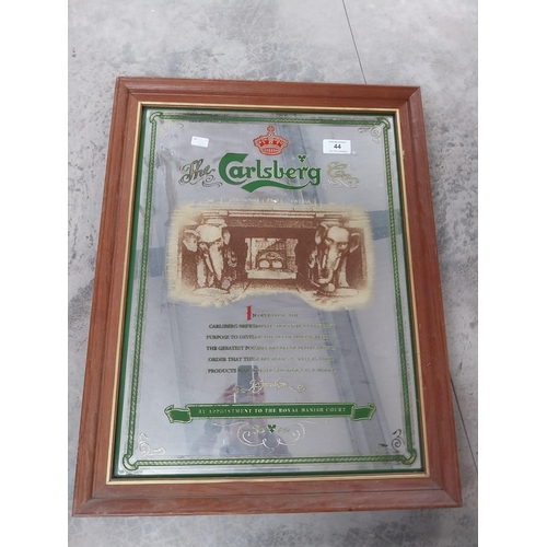 44 - Framed Carlsberg advertising mirror.{91 cm H x 71 cm W}.