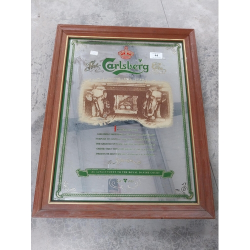 44 - Framed Carlsberg advertising mirror.{91 cm H x 71 cm W}.