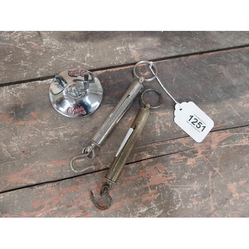 1251 - Chrome Bass menu holder. {5 cm H x 6 cm Dia} and Two chrome weighing scales.