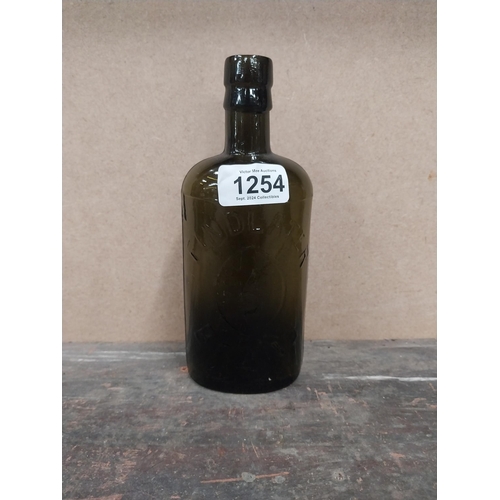 1254 - Findlater Dublin rolled top half pint advertising bottle. {19 cm H x 8 cm W x 5 cm D}