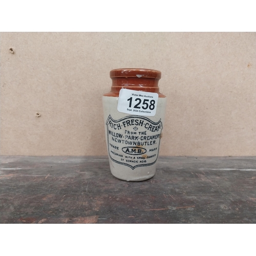 1258 - 19th C. stoneware Newtownbutler Cream pot {12 cm H x 7 cm Dia.}.