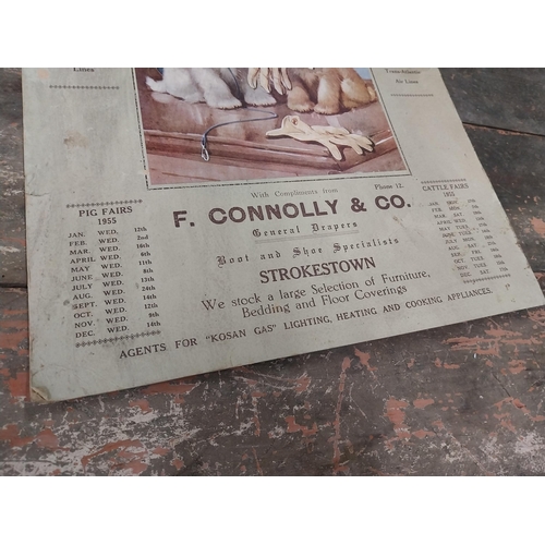 1263 - 1955 F Connolly and Co Strokestown advertising calendar. {32 cm H x 26 cm W}.