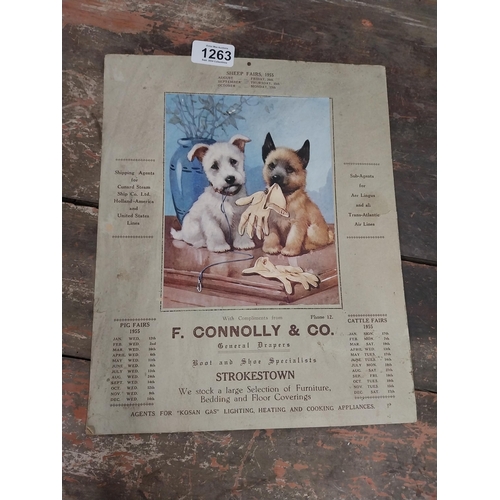 1263 - 1955 F Connolly and Co Strokestown advertising calendar. {32 cm H x 26 cm W}.