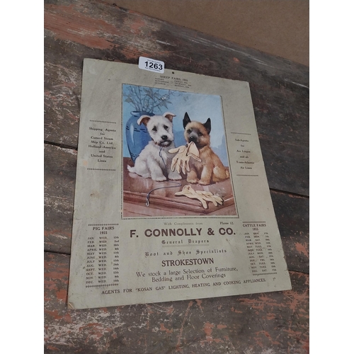 1263 - 1955 F Connolly and Co Strokestown advertising calendar. {32 cm H x 26 cm W}.