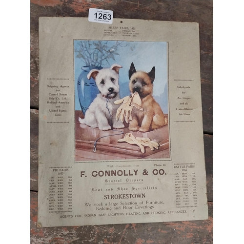 1263 - 1955 F Connolly and Co Strokestown advertising calendar. {32 cm H x 26 cm W}.