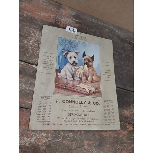 1263 - 1955 F Connolly and Co Strokestown advertising calendar. {32 cm H x 26 cm W}.