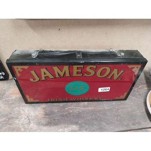 1264 - Jameson Irish Whiskey hanging light up advertising box. {19 cm H x 38 cm W x 6 cm D}.