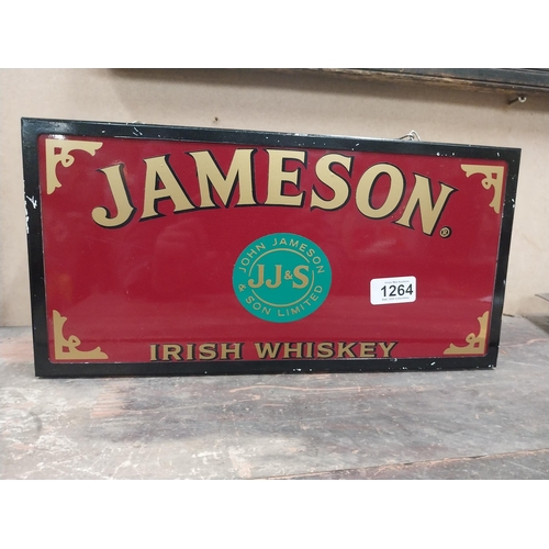 1264 - Jameson Irish Whiskey hanging light up advertising box. {19 cm H x 38 cm W x 6 cm D}.