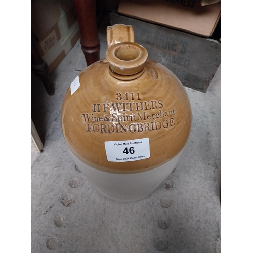 46 - H F Winters Fording bridge two gallon stoneware flagon with some damage {31 cm H x 20 cm Dia}  and S... 