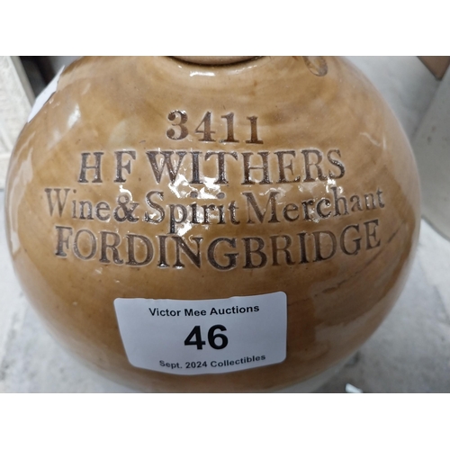 46 - H F Winters Fording bridge two gallon stoneware flagon with some damage {31 cm H x 20 cm Dia}  and S... 