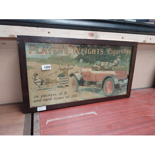 1269 - Rare Player's Weights Cigarettes framed advertising showcard. {33 cm H x 60 cm W}.