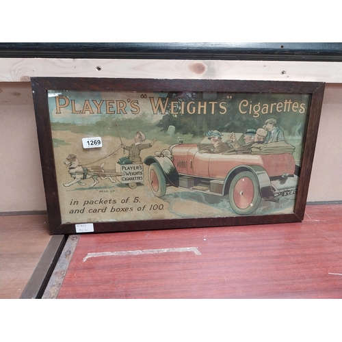 1269 - Rare Player's Weights Cigarettes framed advertising showcard. {33 cm H x 60 cm W}.