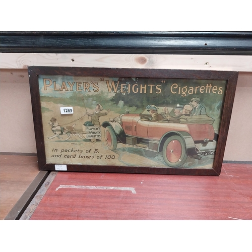 1269 - Rare Player's Weights Cigarettes framed advertising showcard. {33 cm H x 60 cm W}.