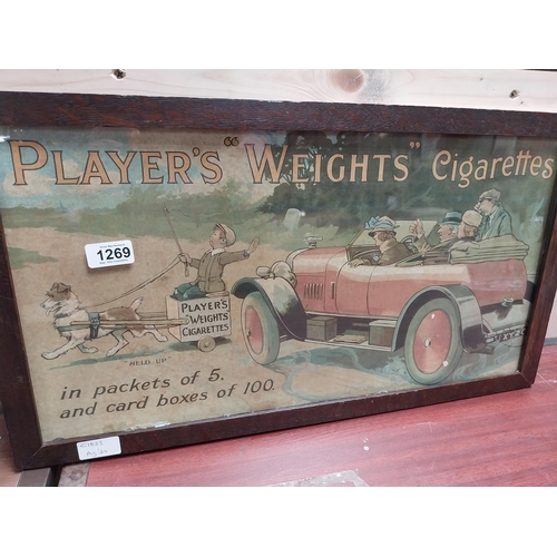 1269 - Rare Player's Weights Cigarettes framed advertising showcard. {33 cm H x 60 cm W}.