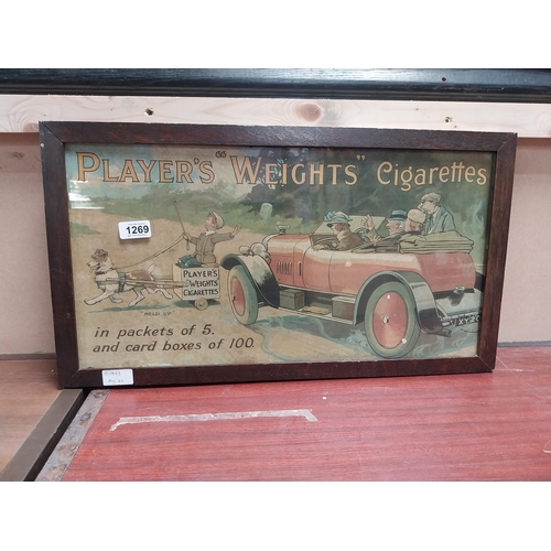 1269 - Rare Player's Weights Cigarettes framed advertising showcard. {33 cm H x 60 cm W}.