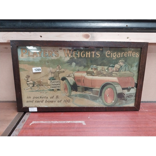 1269 - Rare Player's Weights Cigarettes framed advertising showcard. {33 cm H x 60 cm W}.