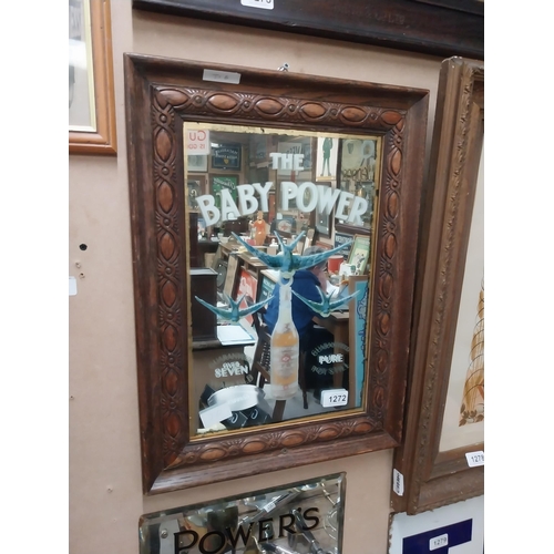 1272 - The Baby Power framed advertising mirror. {50 cm H x 37 cm W}