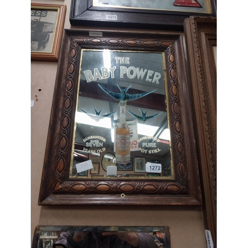 1272 - The Baby Power framed advertising mirror. {50 cm H x 37 cm W}